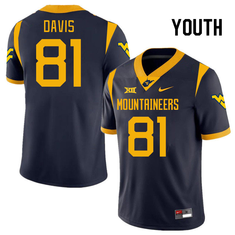 Youth #81 Treylan Davis West Virginia Mountaineers College 2024 New Uniforms Football Jerseys Stitch